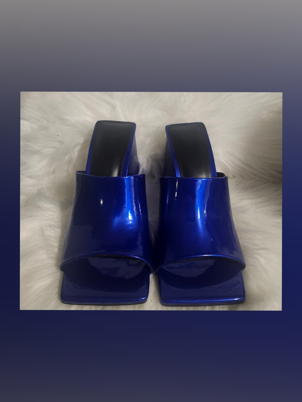 Zara Royal Blue Patent Square-Toe Slide Heels